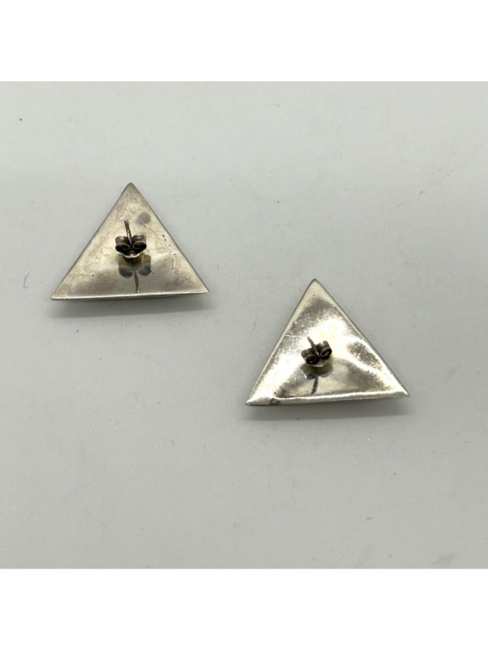 Stainless Steel Stud Earrings Abalone Triangle Geometric 1980s Irridesent - Picture 8 of 16